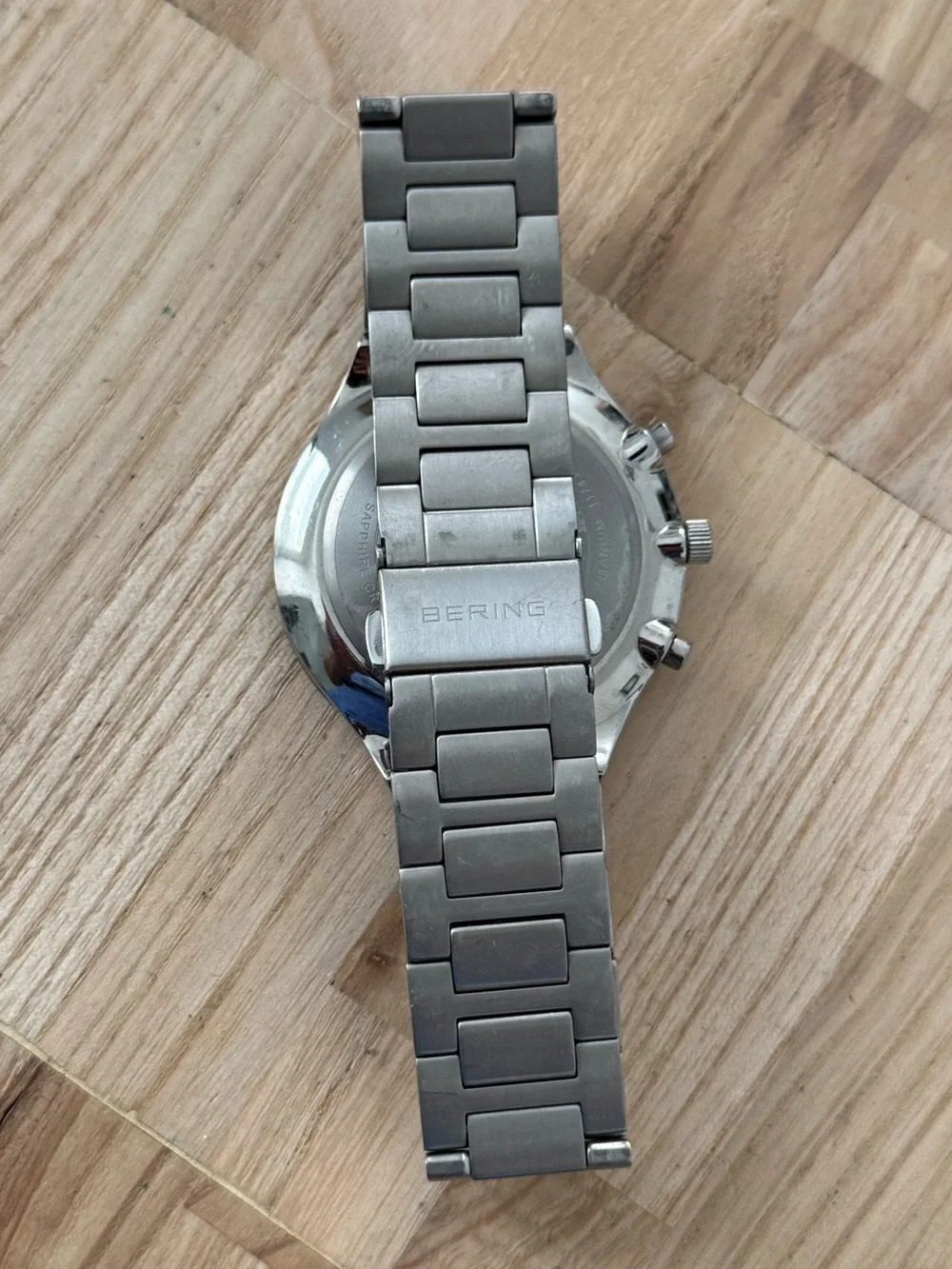 Bering Titanium Chronograph Mens Watch All Titanium Bracelet Case Black Dial